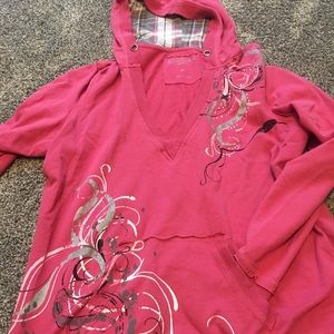 Pink and black hooded shirt